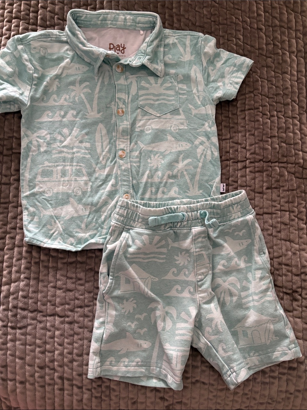 Little Sleepies Tropical Print button down and short set